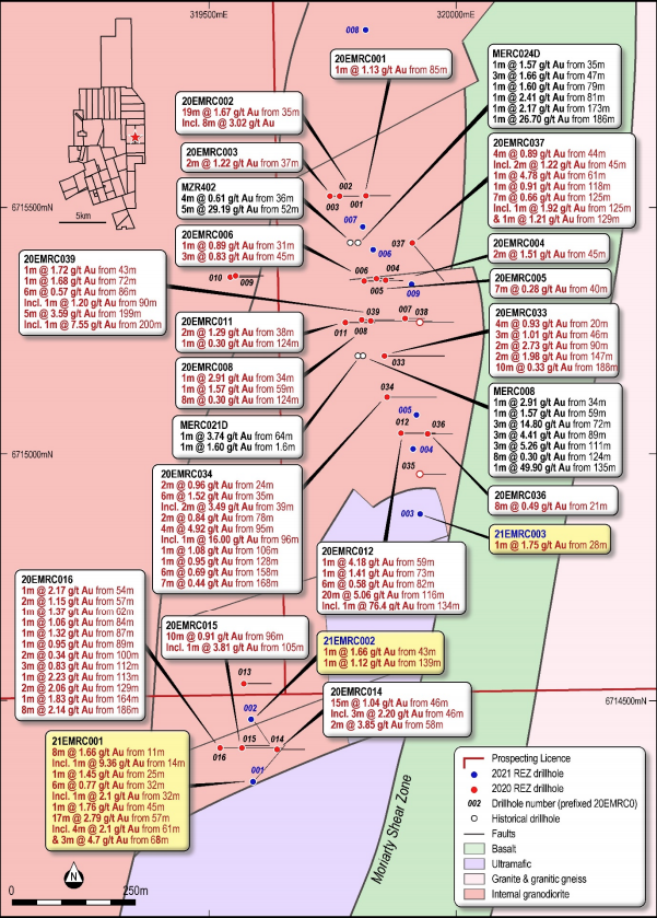 Borehole Location Plan Showing Significant Intervals of Gold Mineralisation