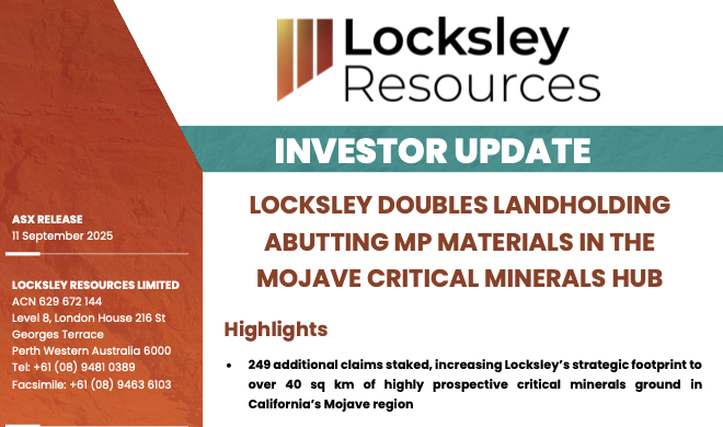 Locksley Resources (ASX:LKY): Doubles Mojave Landholding, Strengthens U.S. Critical Minerals Position
