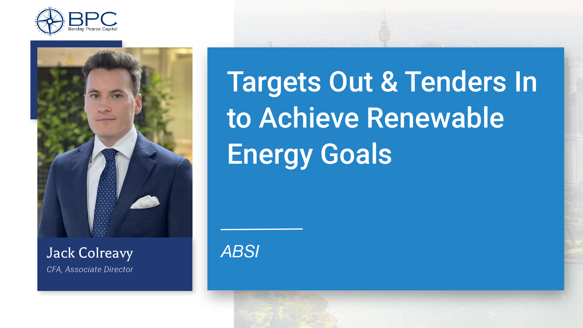 ABSI -&nbsp;Targets Out & Tenders In to Achieve Renewable Energy Goals